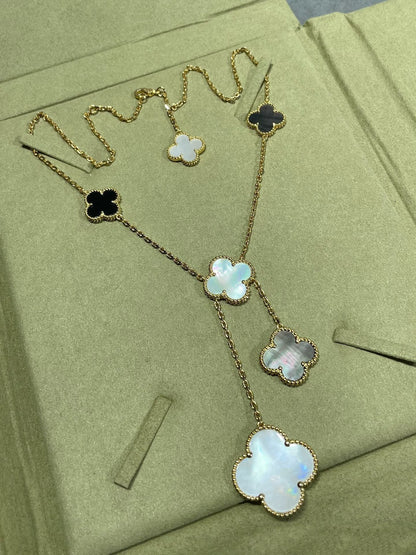 Miro CLOVER 6 MOTIF MOP ONYX GOLD NECKLACE