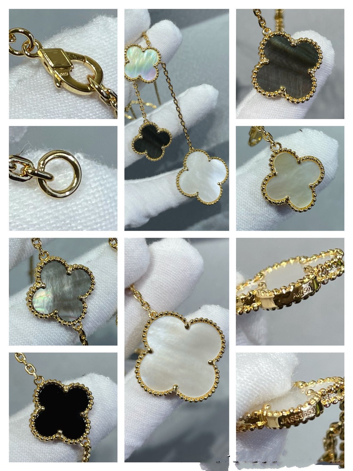 Miro CLOVER 6 MOTIF MOP ONYX GOLD NECKLACE