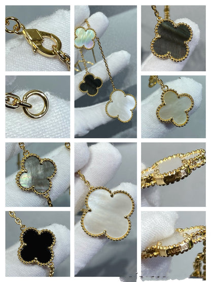 Miro CLOVER 6 MOTIF MOP ONYX GOLD NECKLACE
