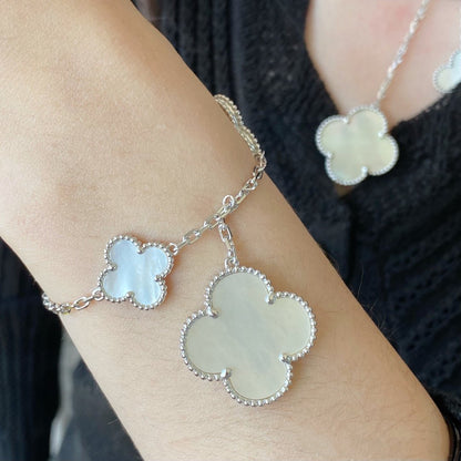 Miro CLOVER 5 MOTIF WHITE MOP SILVER BRACELET