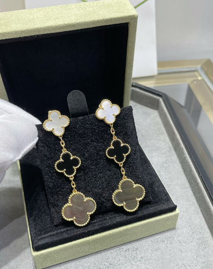 Miro CLOVER 3 MOTIF MOP ONYX DARK MOP PINK GOLD EARRINGS