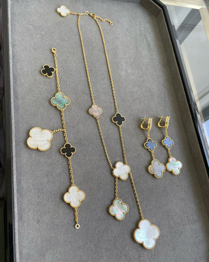 Miro CLOVER 3 MOTIF MOP ONYX DARK MOP PINK GOLD EARRINGS
