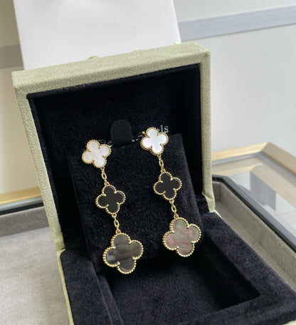 Miro CLOVER 3 MOTIF MOP ONYX DARK MOP PINK GOLD EARRINGS
