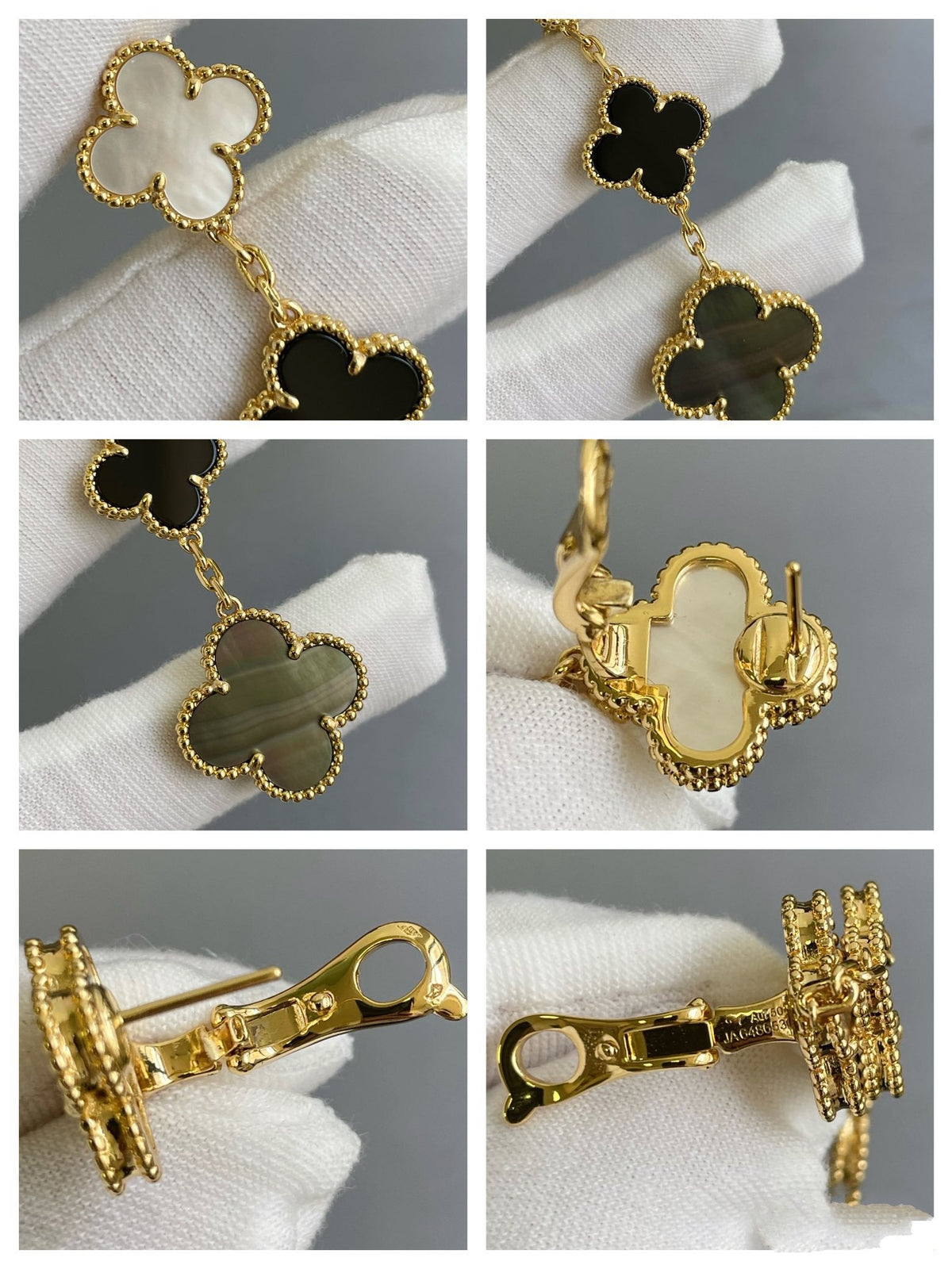 Miro CLOVER 3 MOTIF MOP ONYX DARK MOP PINK GOLD EARRINGS