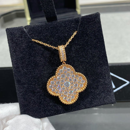 Miro CLOVER 25MM LARGE PEDANT DIAMOND PAVED LONG NECKLACE