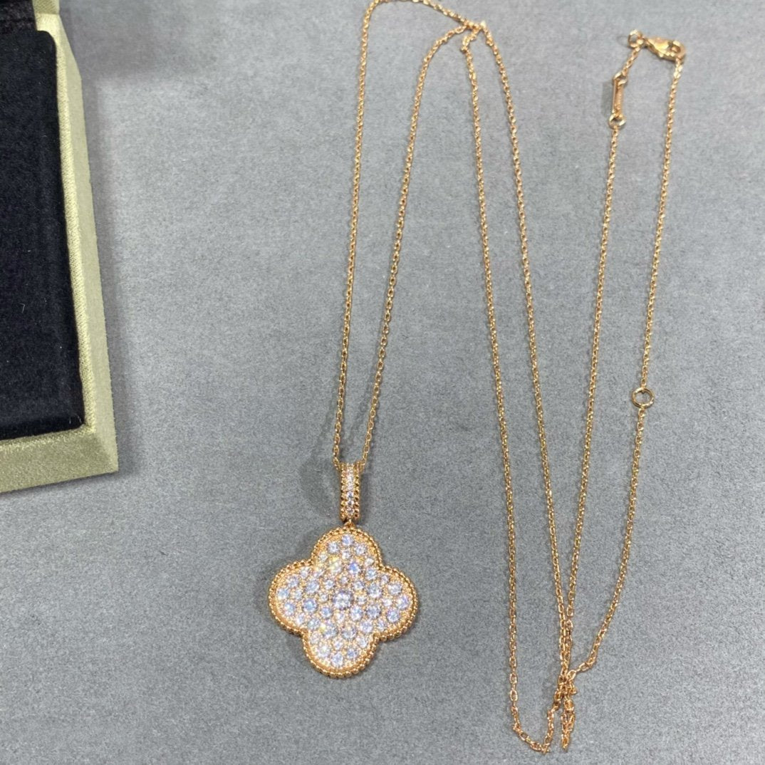 Miro CLOVER 25MM LARGE PEDANT DIAMOND PAVED LONG NECKLACE