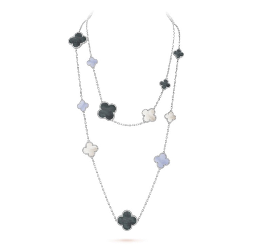 Miro CLOVER 16 MOTIF CHALCEDONY MOP SILVER NECKLACE