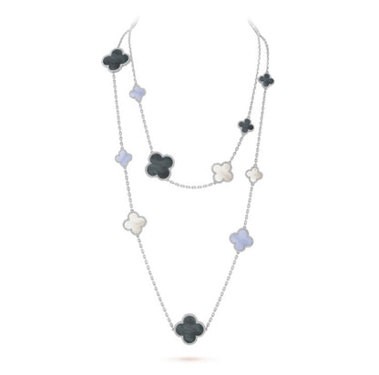 Miro CLOVER 16 MOTIF CHALCEDONY MOP SILVER NECKLACE