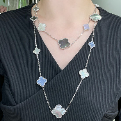 Miro CLOVER 16 MOTIF CHALCEDONY MOP SILVER NECKLACE
