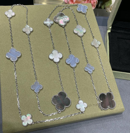 Miro CLOVER 16 MOTIF CHALCEDONY MOP SILVER NECKLACE