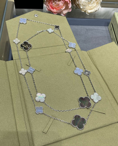 Miro CLOVER 16 MOTIF CHALCEDONY MOP SILVER NECKLACE