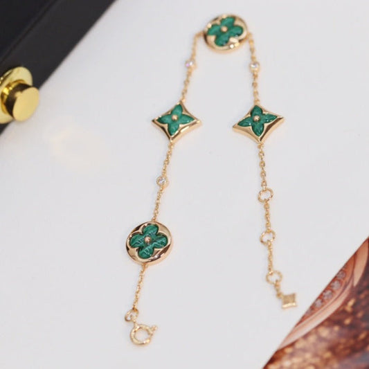 Miro STAR AND SUN 4 MOTIF PINK GOLD MALACHITE BRACELET