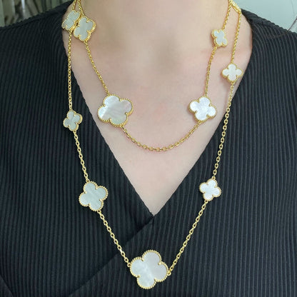 Miro CLOVER 16 MOTIF WHITE MOP GOLD NECKLACE