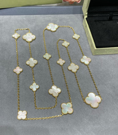 Miro CLOVER 16 MOTIF WHITE MOP GOLD NECKLACE