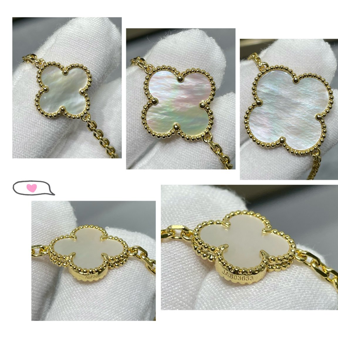 Miro CLOVER 16 MOTIF WHITE MOP GOLD NECKLACE