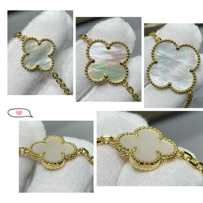 Miro CLOVER 16 MOTIF WHITE MOP GOLD NECKLACE