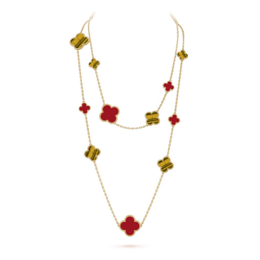 Miro CLOVER 16 MOTIF CARNELIAN TIGER EYE ROSE GOLD NECKLACE