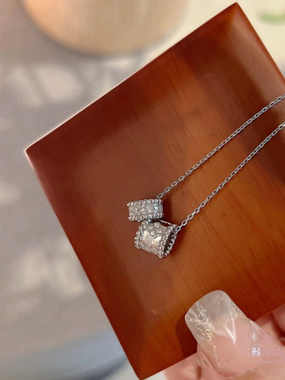 Miro PERLEE DOUBLE PENDANT SILVER DIAMOND NECKLACE