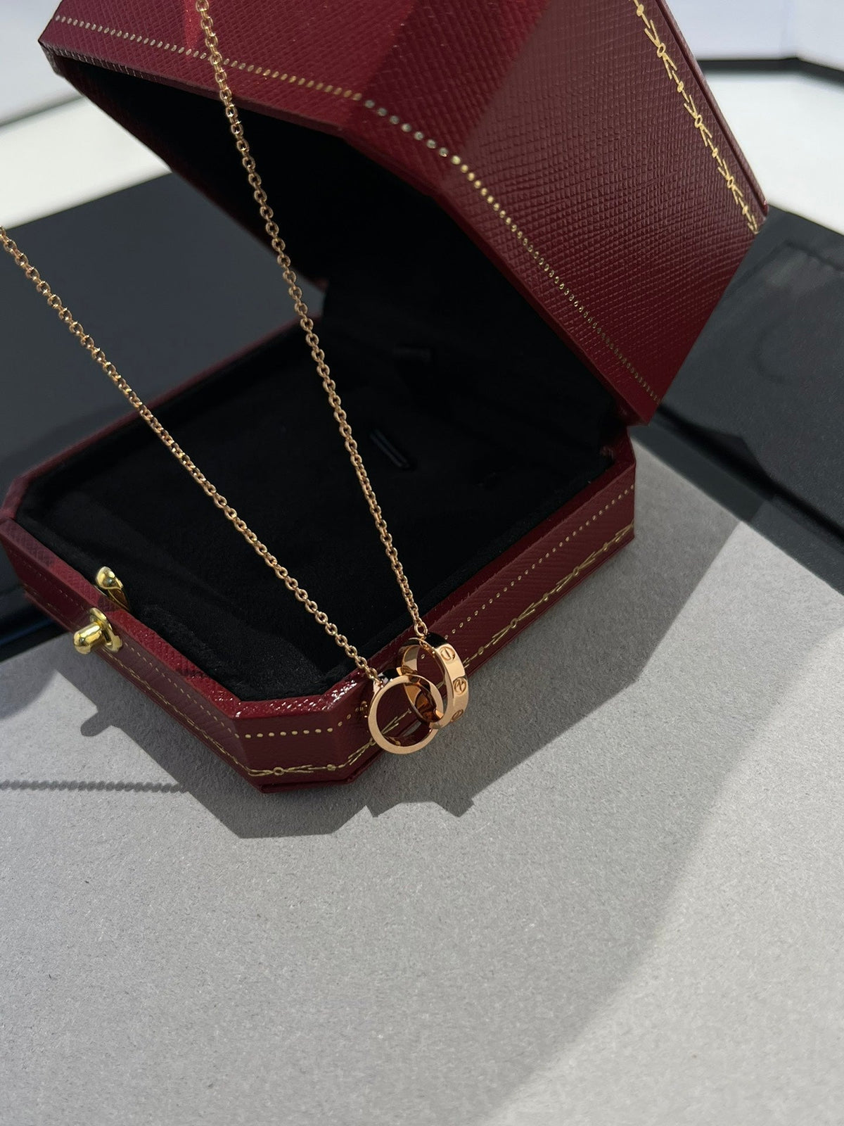 Miro LOVE NECKLACE DOUBLE RING PINK GOLD