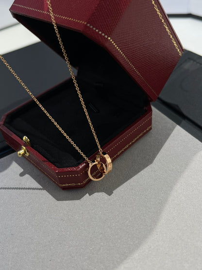 Miro LOVE NECKLACE DOUBLE RING PINK GOLD