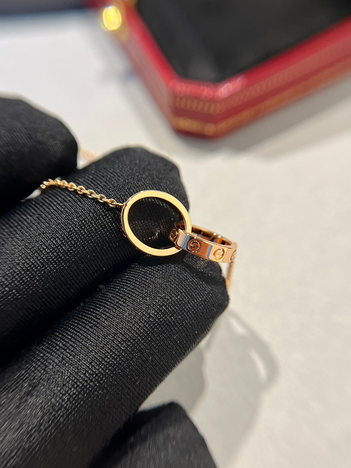 Miro LOVE NECKLACE DOUBLE RING PINK GOLD