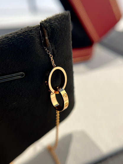 Miro LOVE NECKLACE DOUBLE RING PINK GOLD