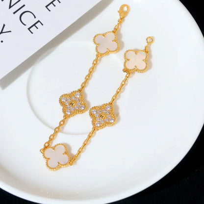 [Miro ]New CLOVER WHITE PEARL MOP 5 MOTIF BRACELET COLLECTION
