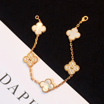 [Miro ]New CLOVER WHITE PEARL MOP 5 MOTIF BRACELET COLLECTION