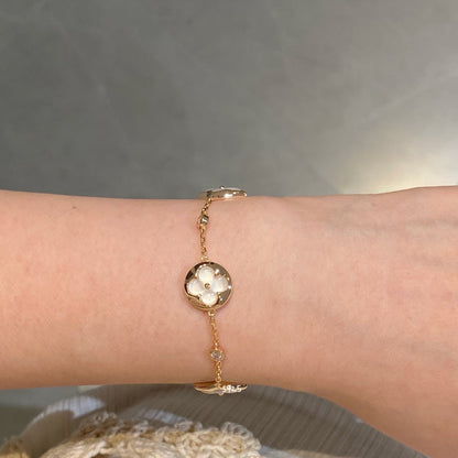 Miro STAR AND SUN 4 MOTIF WHITE MOP PINK GOLD BRACELET