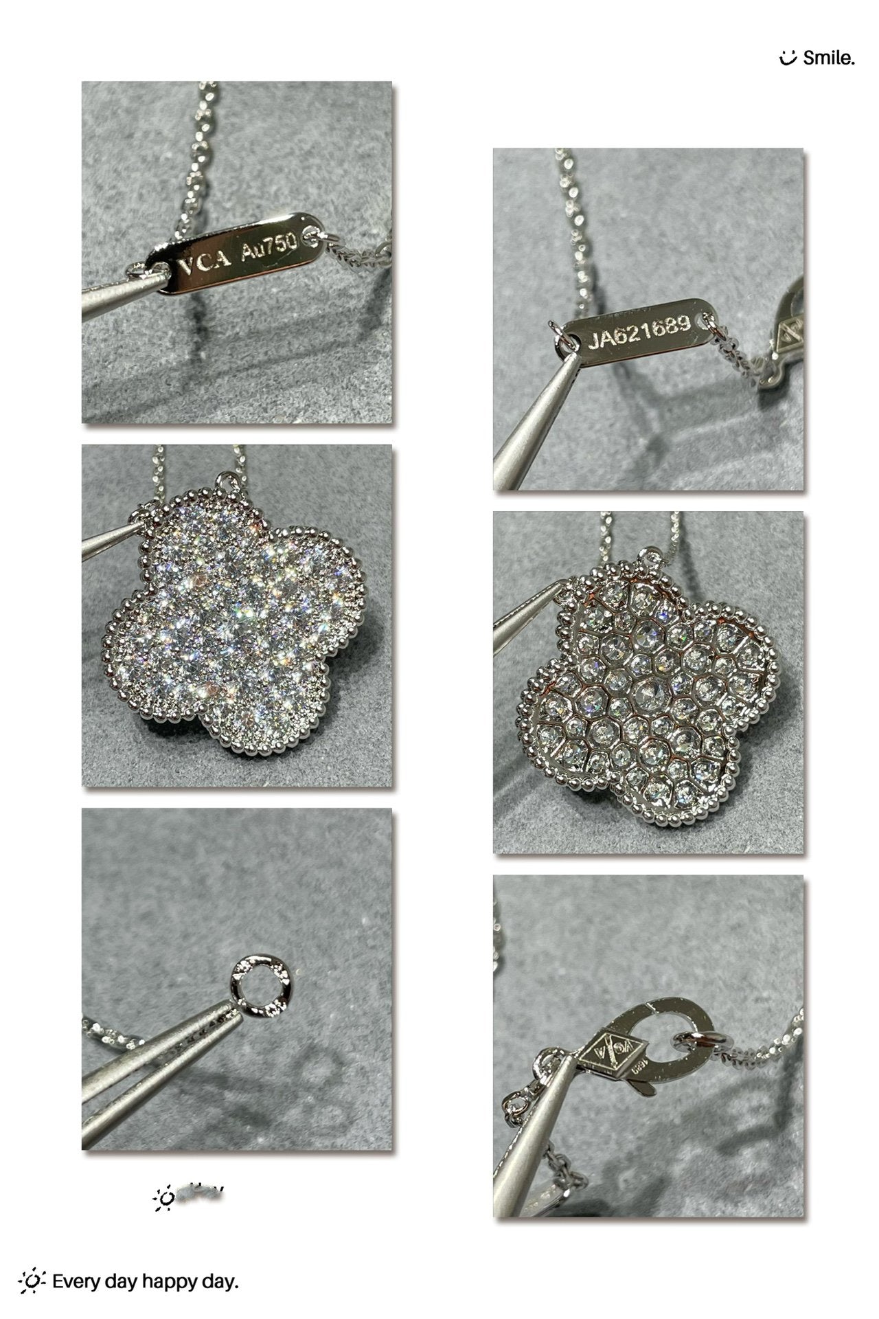 Miro CLOVER 25MM LARGE PENDANT DIAMOND PAVED SILVER NECKLACE