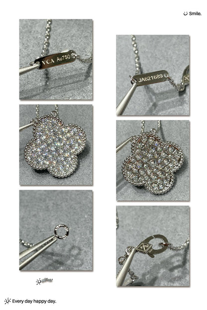 Miro CLOVER 25MM LARGE PENDANT DIAMOND PAVED SILVER NECKLACE