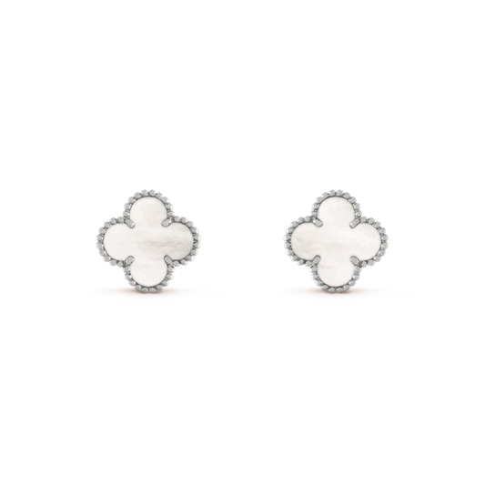 Miro CLOVER MEDIUM 1 MOTIFS  WHITE MOP EARRINGS SILVER