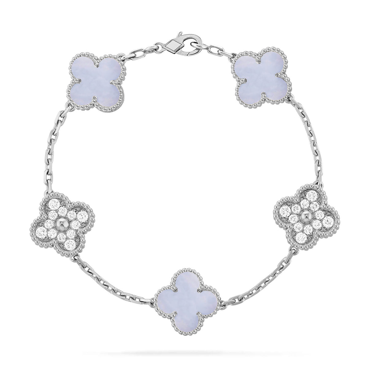 [Miro ]New  CLOVER 5 MOTIF PURPLE CHALCEDONY BRACELET COLLECTION