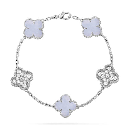 [Miro ]New  CLOVER 5 MOTIF PURPLE CHALCEDONY BRACELET COLLECTION
