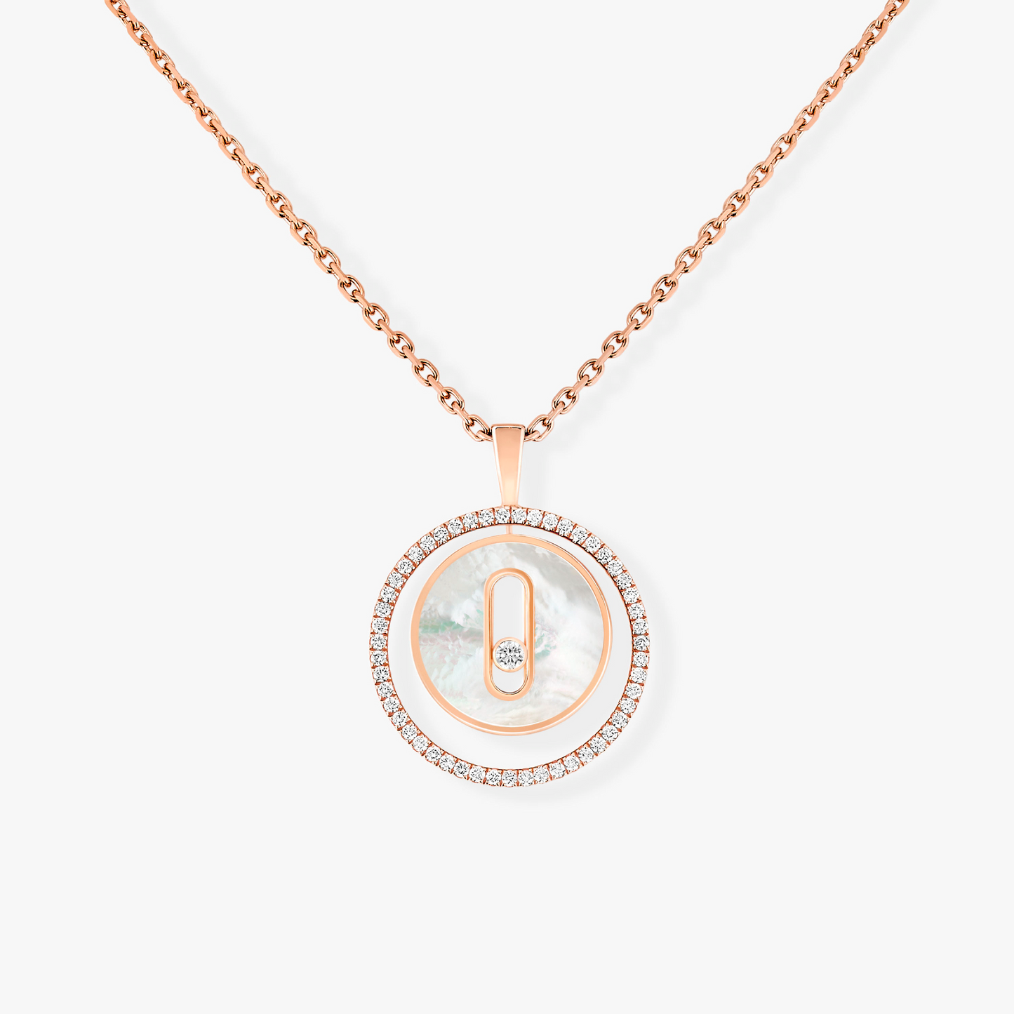 [Miro ]  MOVE 1 DIAMOND WHITE MOTHER OF PEARL PINK GOLD DIAMOND NECKLACE