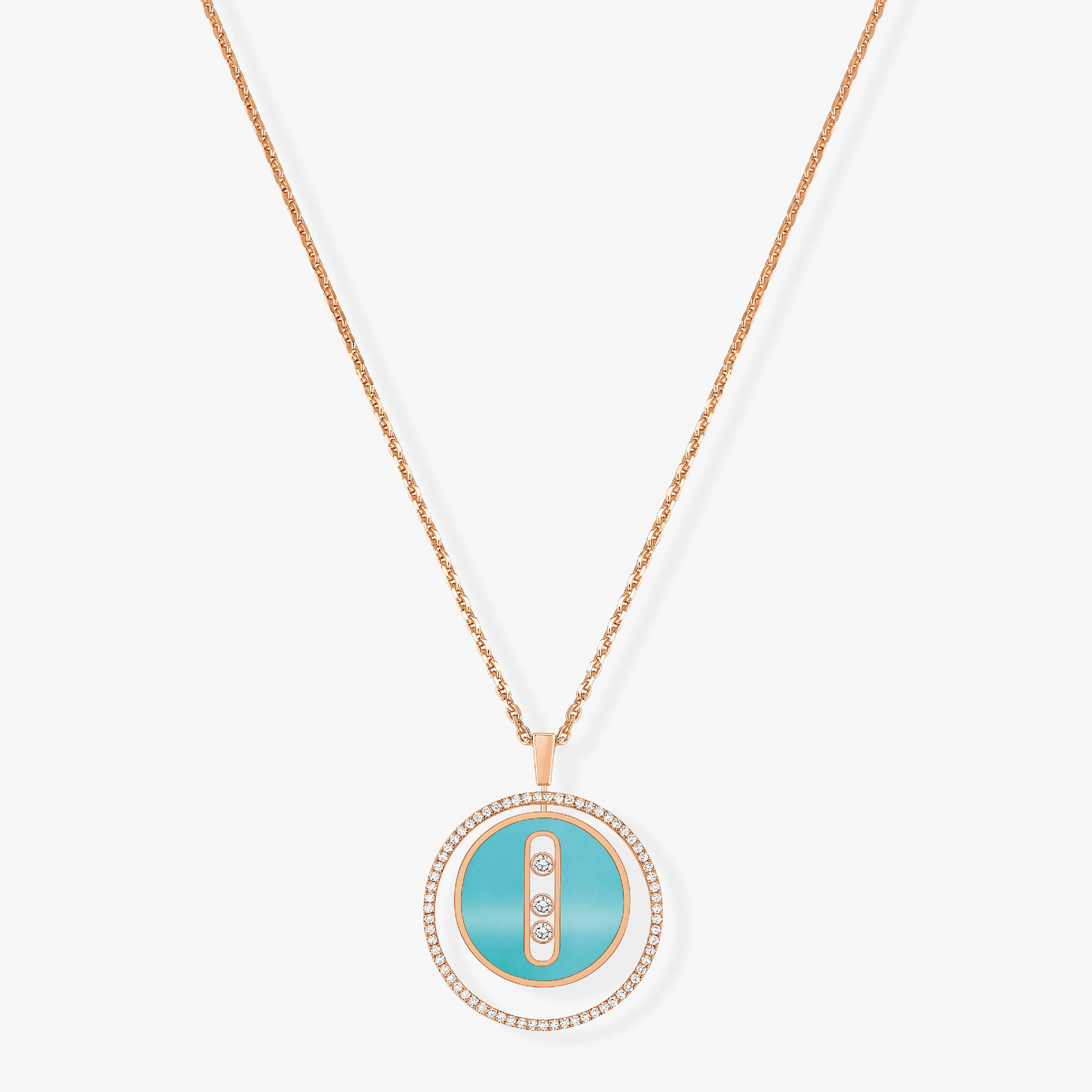 [Miro ]  MOVE 3 DIAMONDS TURQUOISE PINK GOLD DIAMOND NECKLACE
