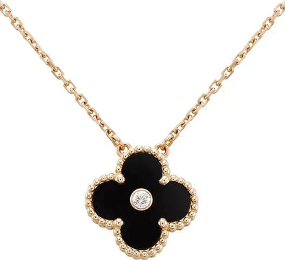 Miro CLOVER 15MM DIAMOND ONYX NECKLACE