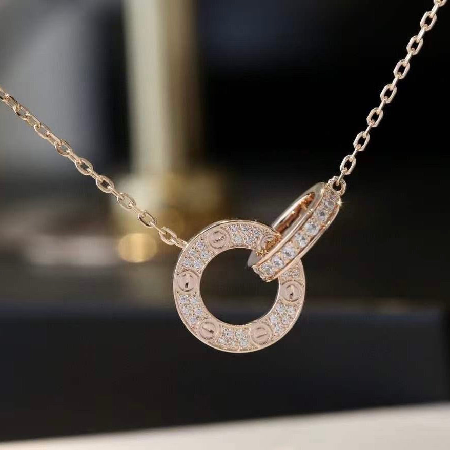 Miro LOVE 7.6MM NECKLACE ROSE GOLD AND SILVER  FULL DIAMOND
