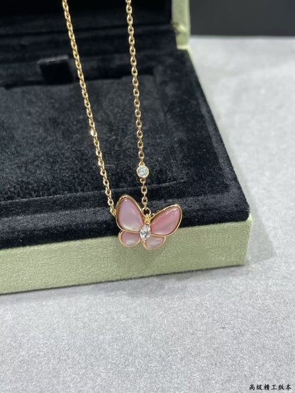 [Miro ] BUTTERFLY PINK MOTHER-OF-PEARL DIAMOND NECKLACE