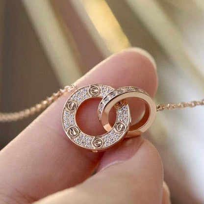 Miro LOVE 7.6MM NECKLACE ROSE GOLD AND SILVER  FULL DIAMOND