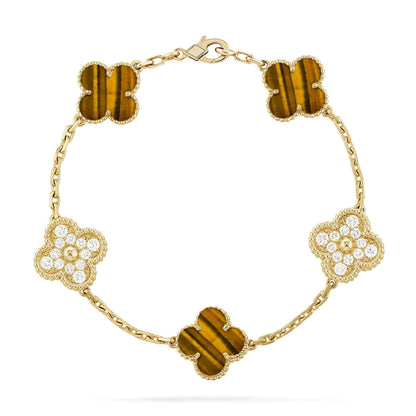 [Miro ]New  CLOVER 5 MOTIFS TIGER EYE BRACELET COLLECTION