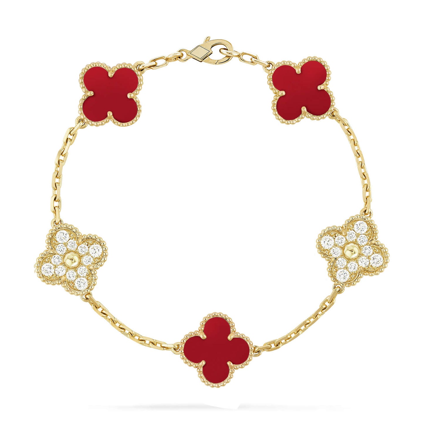 [Miro ]New  CLOVER 5 MOTIF RED CORNELIAN BRACELET COLLECTION