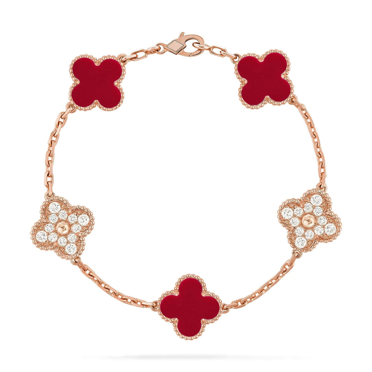 [Miro ]New  CLOVER 5 MOTIF RED CORNELIAN BRACELET COLLECTION