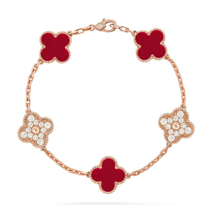 [Miro ]New  CLOVER 5 MOTIF RED CORNELIAN BRACELET COLLECTION
