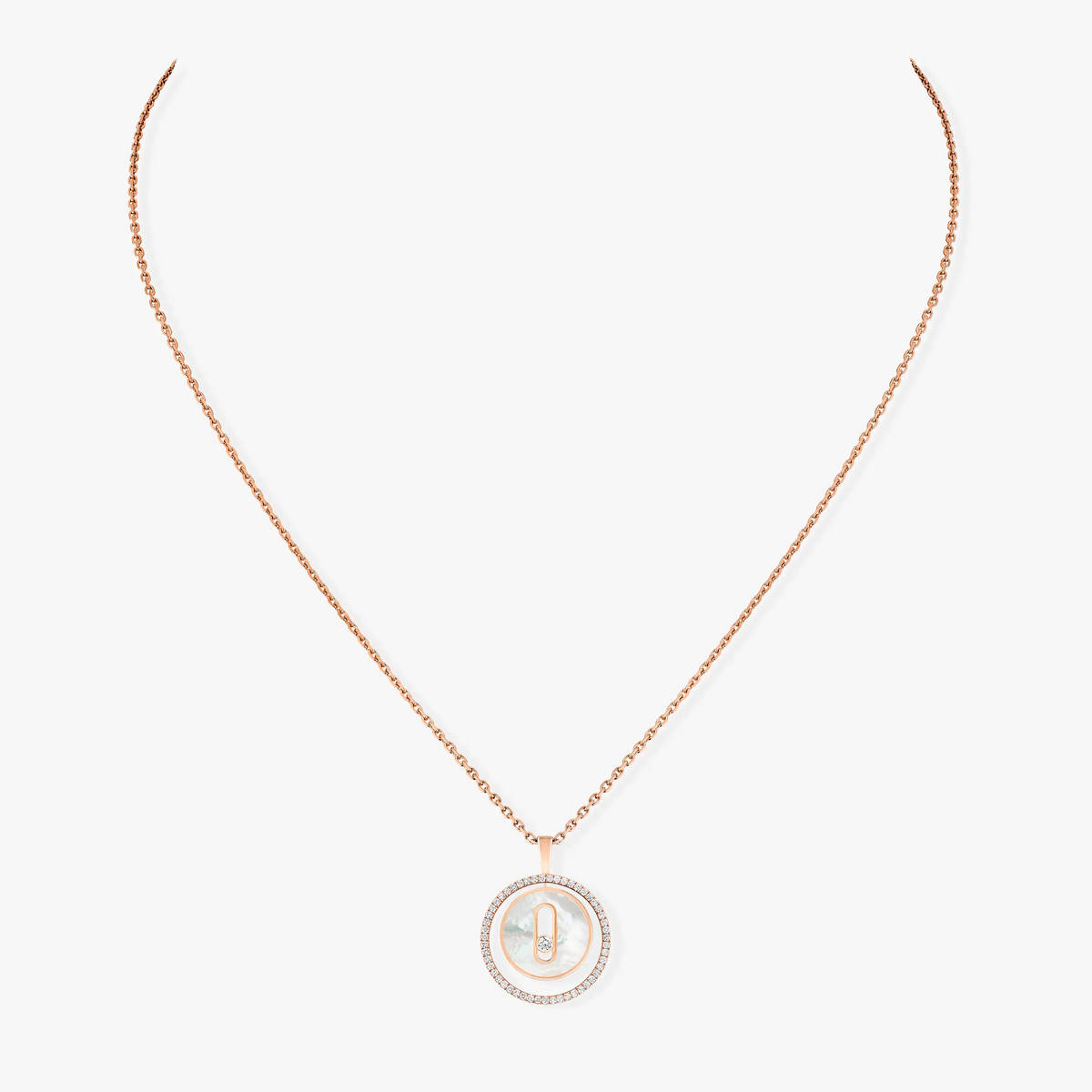 [Miro ]  MOVE 1 DIAMOND WHITE MOTHER OF PEARL PINK GOLD DIAMOND NECKLACE