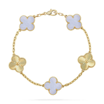 [Miro ]New  CLOVER 5 MOTIF PURPLE CHALCEDONY BRACELET COLLECTION