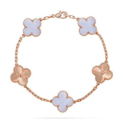 [Miro ]New  CLOVER 5 MOTIF PURPLE CHALCEDONY BRACELET COLLECTION