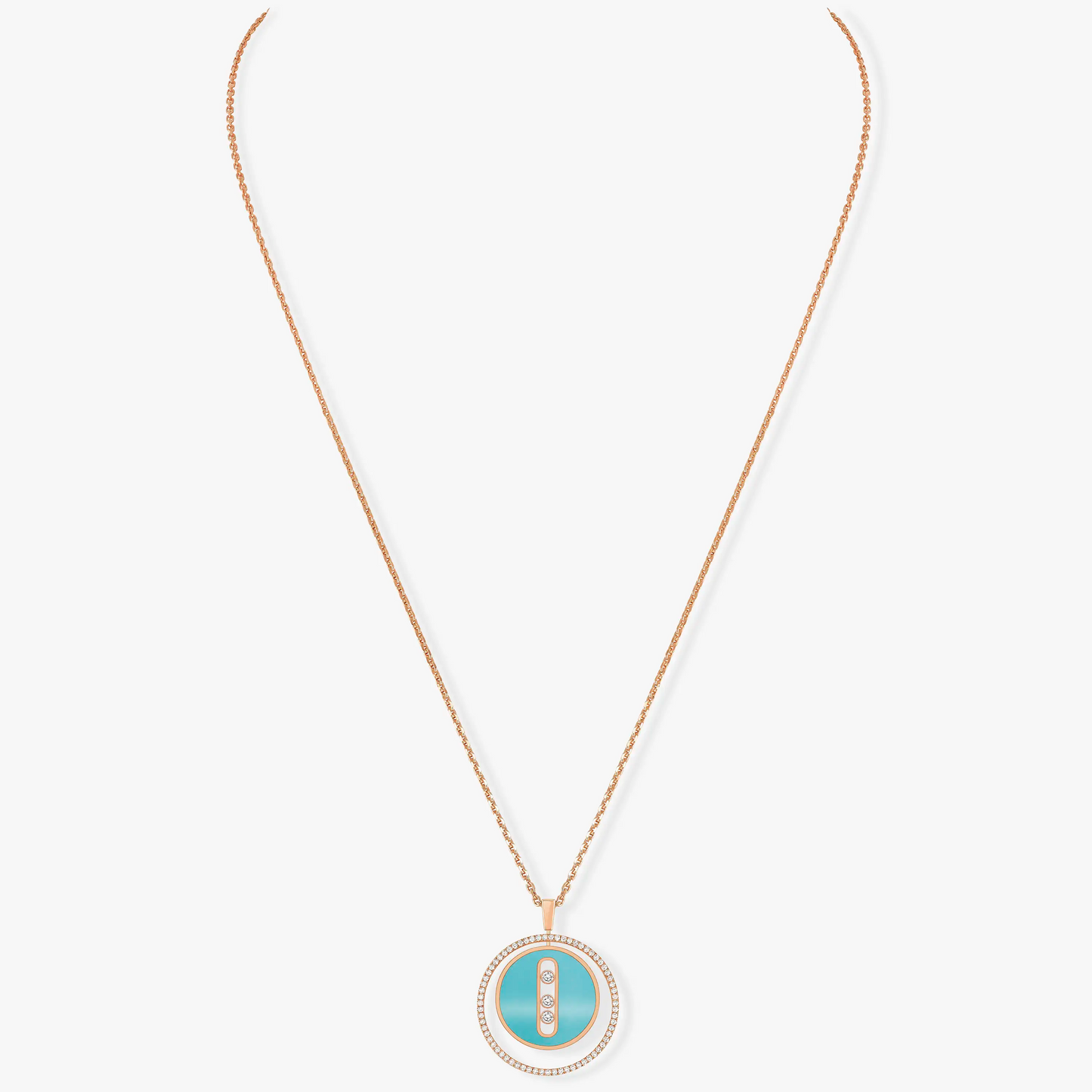 [Miro ]  MOVE 3 DIAMONDS TURQUOISE PINK GOLD DIAMOND NECKLACE