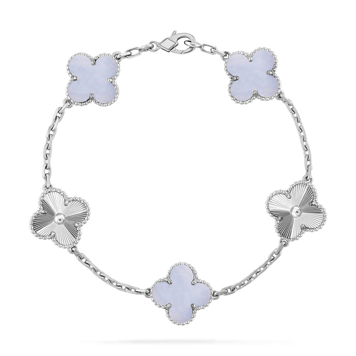 [Miro ]New  CLOVER 5 MOTIF PURPLE CHALCEDONY BRACELET COLLECTION