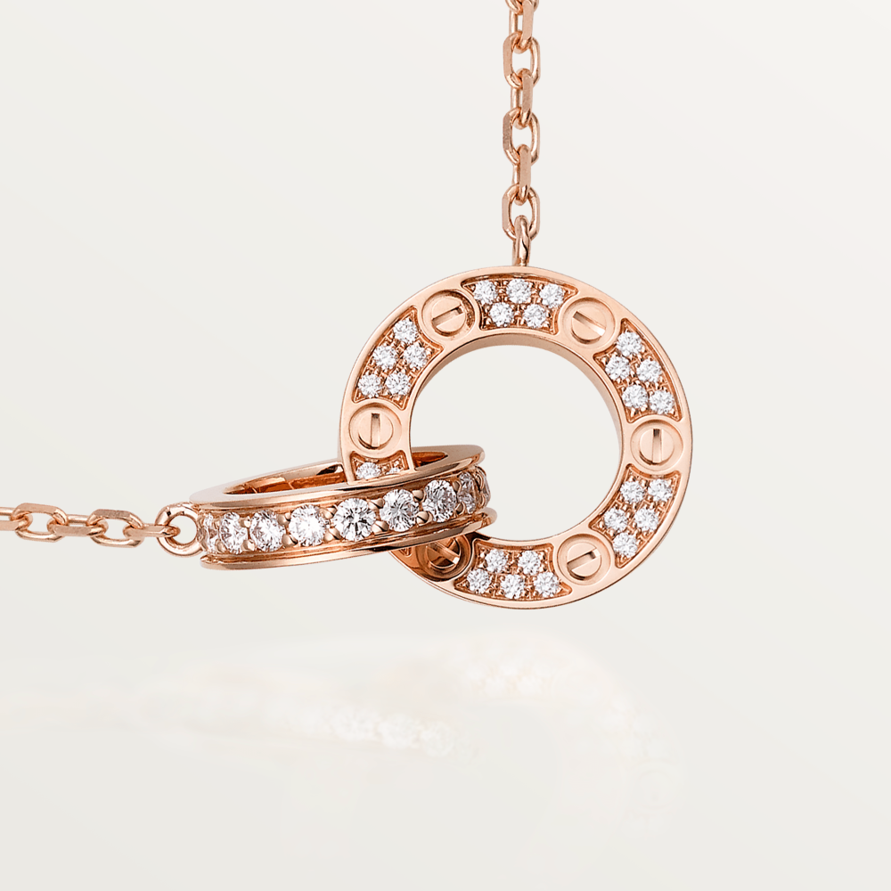 Miro LOVE 7.6MM NECKLACE ROSE GOLD AND SILVER  FULL DIAMOND